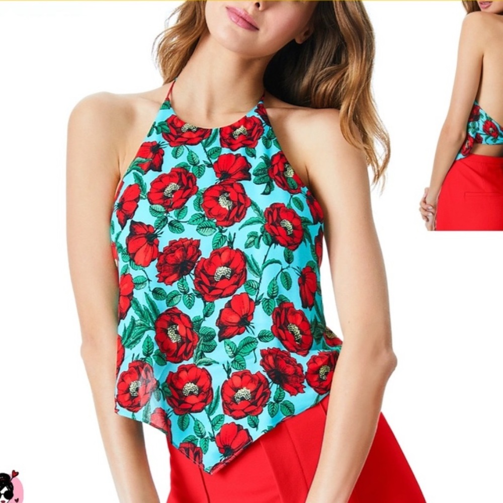 Alice + Olivia Poppy-Print Frenchie Halter Top